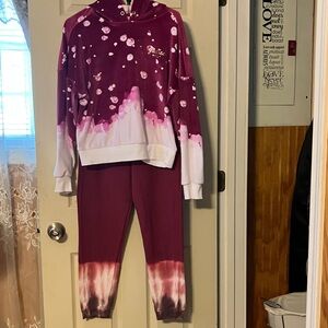Justice Maroon and White Tie-Dye Hoodie and Joggers Set